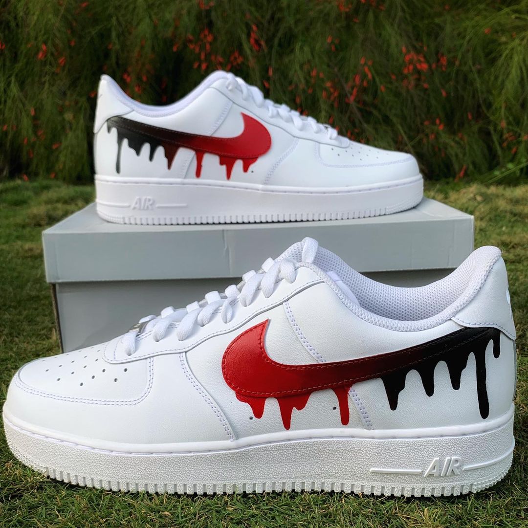 Nike Air Force 1 Custom Sneakers Blood Drip Splatter Red Black White Shoes  Fresh